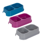 World Of Pets Plastic Double Pet Bowl 250ml Colours May Vary